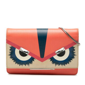 Fendi Monster Bag Bugs Monster Chain Shoulder Orange Leather Rhinestones